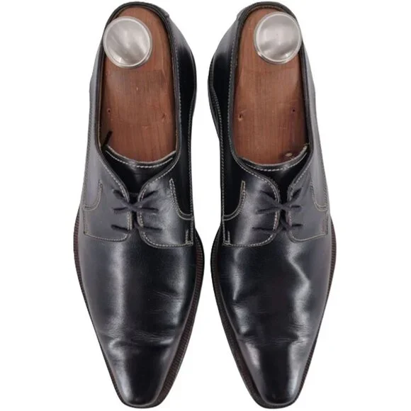 Vintage Italian McDowell Mens 9.5D /8.5UK Black Leather Dress Shoes Derby Oxford - Picture 2 of 12